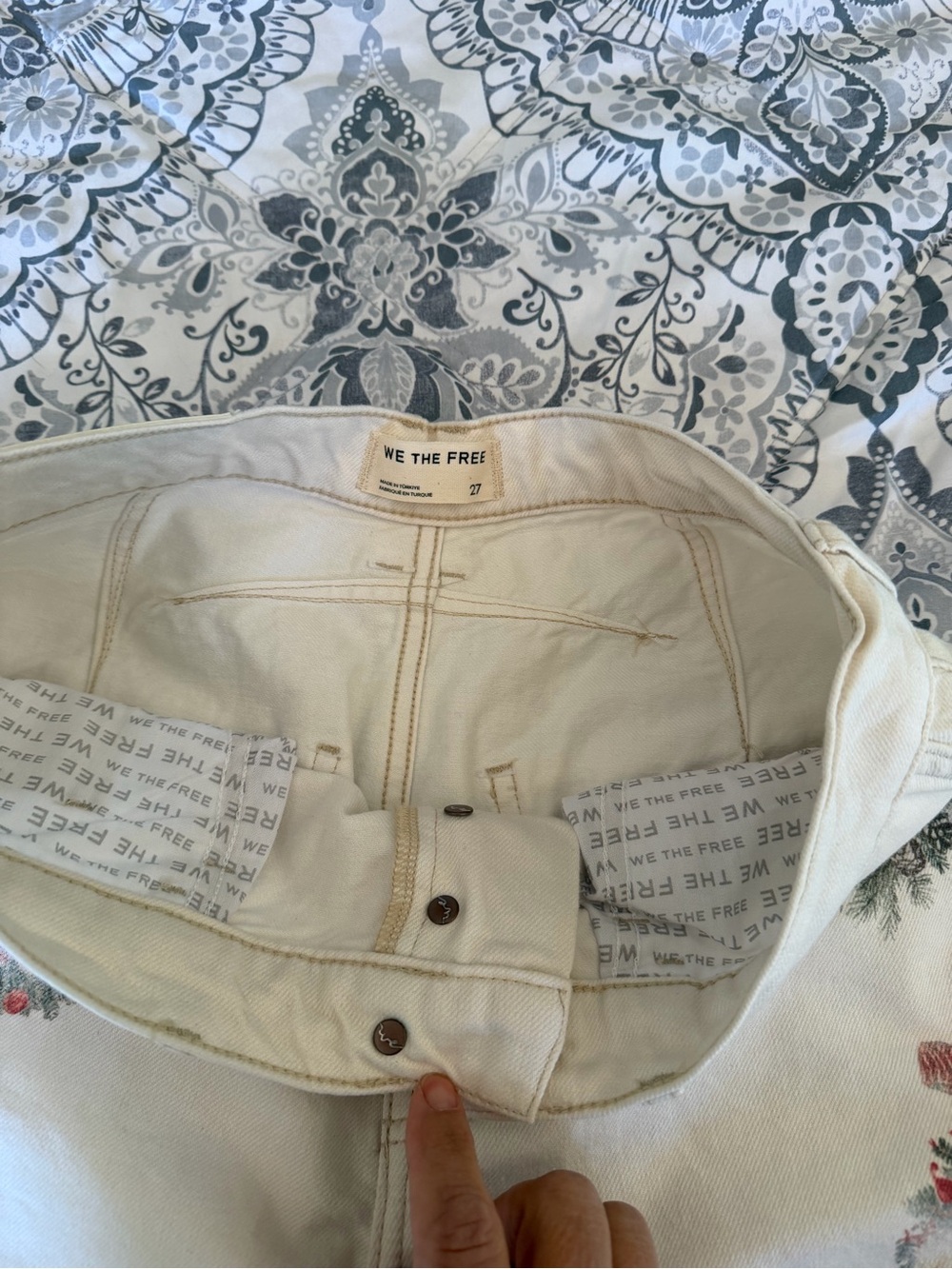 Free People Cream Wide-Leg Jeans with Floral Wreath Embroidery - Picture 3 of 4